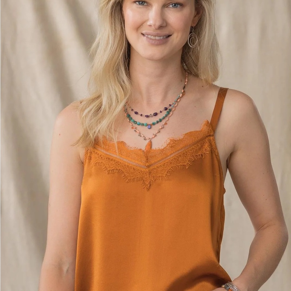 SUNDANCE Silk Lace Trim Camisole Size M. Ginger.